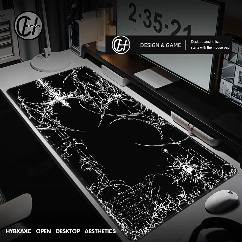 Desk Setup White - Black White Cybersigilism Deskmat Gothic Centipede
