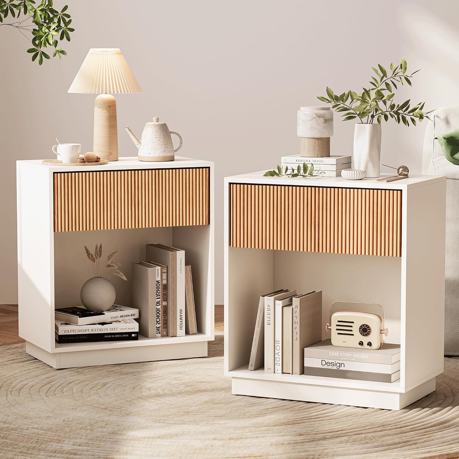 Desk Setup White - Fluted Nightstands Set Of 2 Modern
