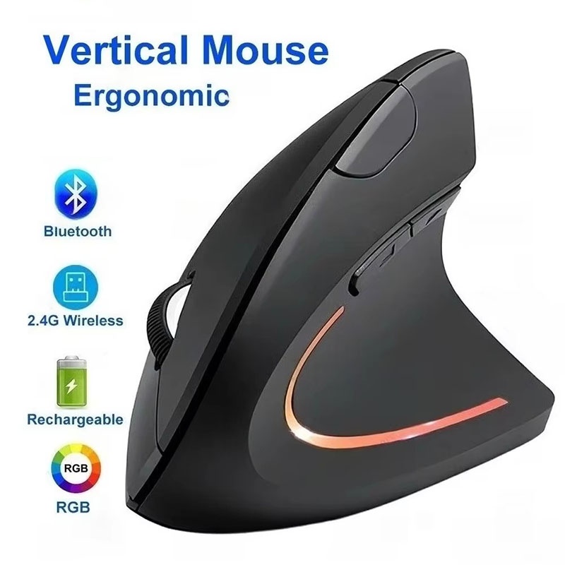 Desk Setup Accessories - Ergonomically Compliant Vertical Mouse 2.4GHz Bluetooth
