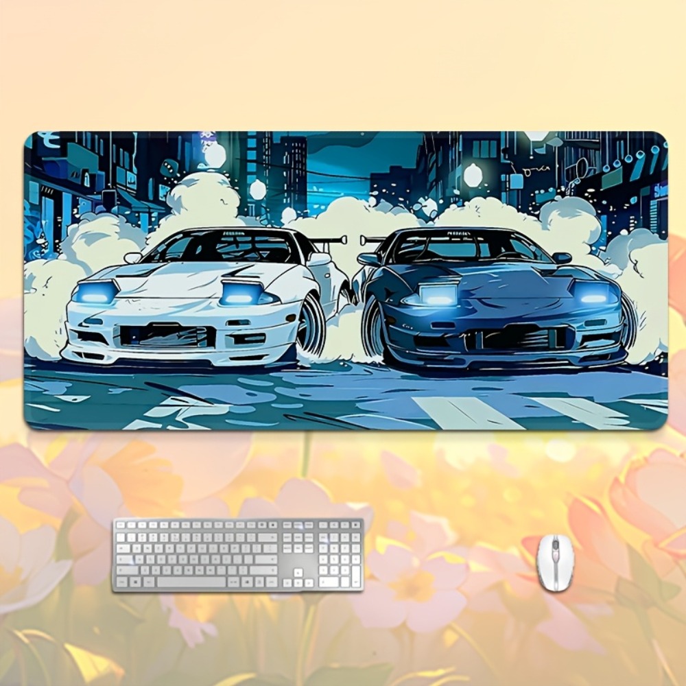 Desk Setup Anime - Anime Style Blue White Sports Car