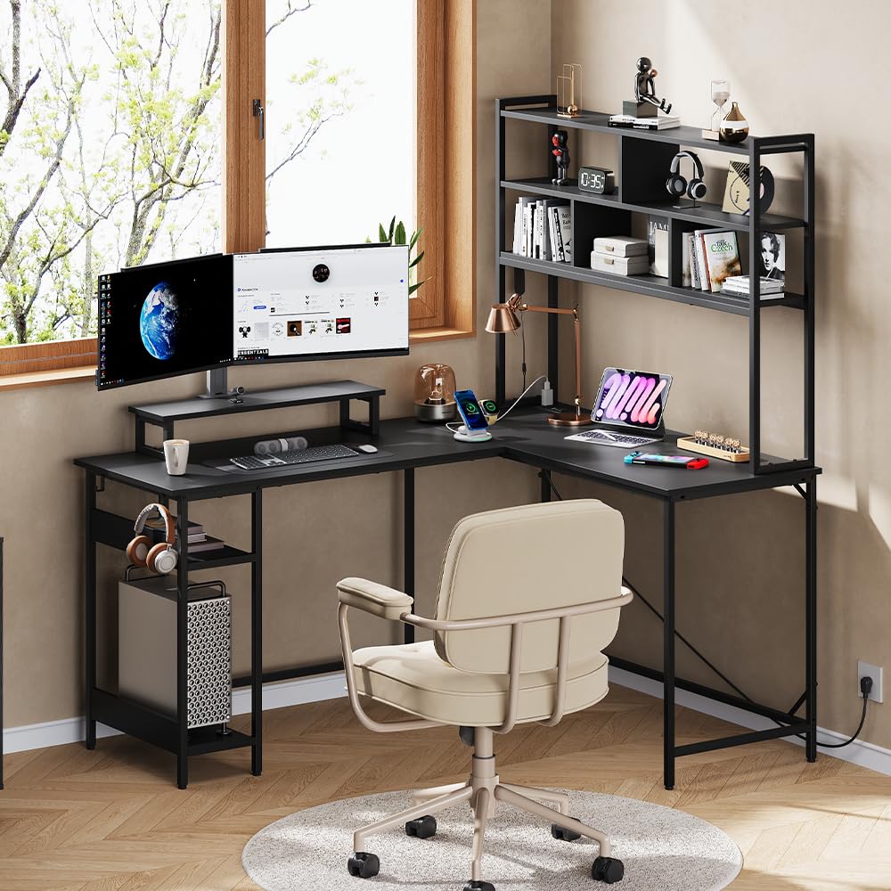 L Shaped Gaming Desk with Hutc - đánh giá và giá Desk Setup Game