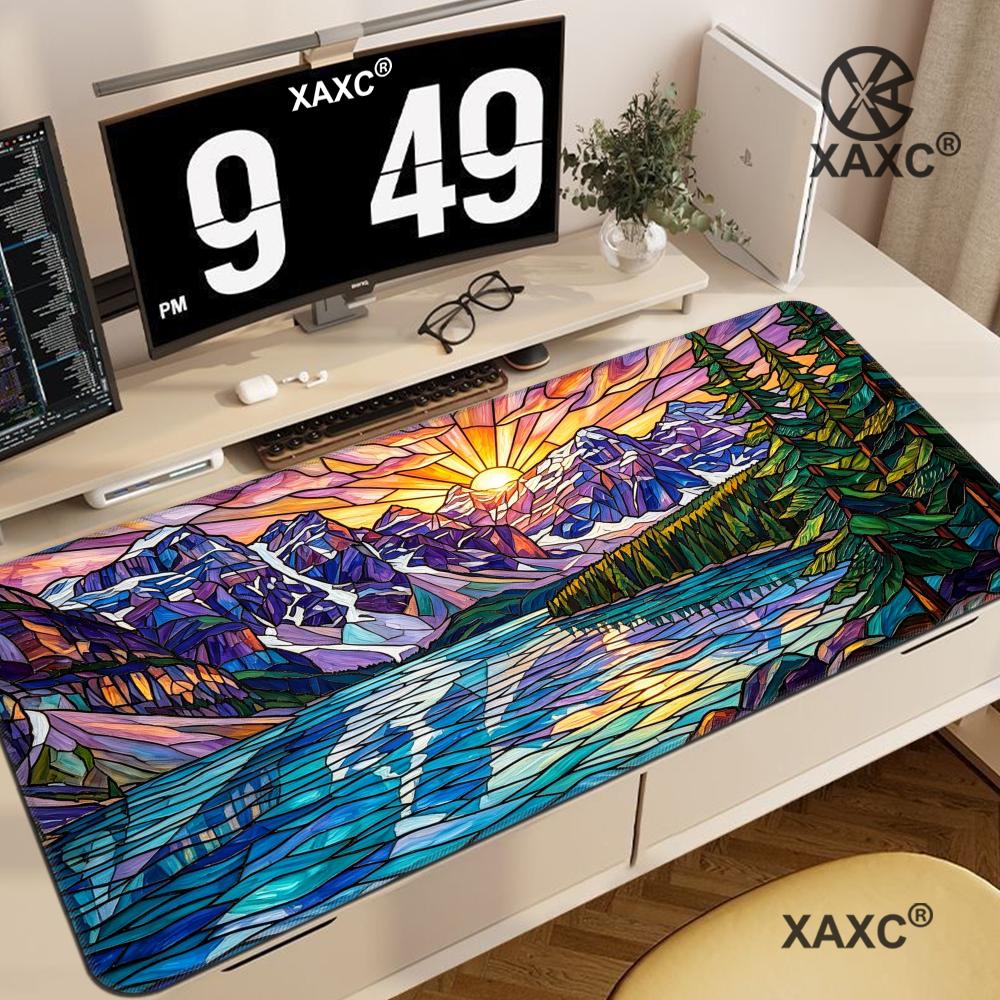 Stained Glass Mountain Desk Ma - đánh giá và giá Desk Setup Natural