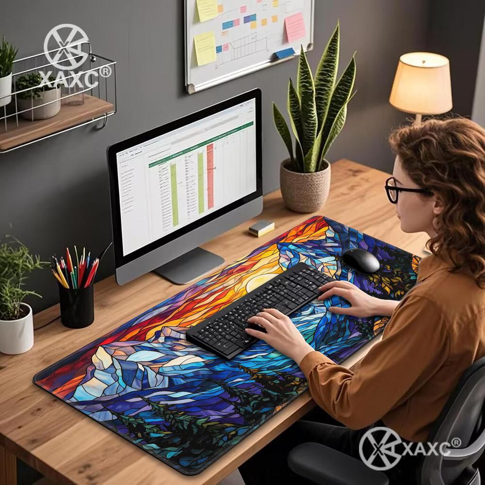 Stained Glass Mountain Desk Ma - đánh giá và giá Desk Setup Natural