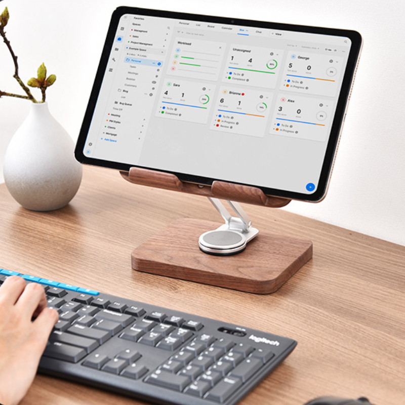 Black Walnut iPad Stand with 3 - đánh giá và giá Desk Setup Tablet