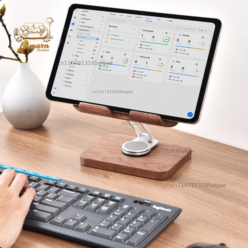 Black Walnut iPad Stand with 3 - đánh giá và giá Desk Setup Tablet