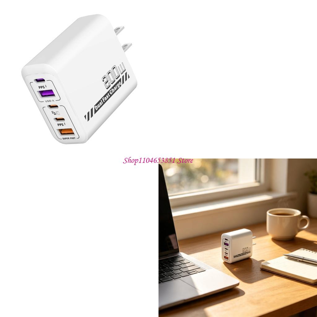 Củ Sạc Nhanh 5 Cổng 200W 3 Cổn - đánh giá và giá Desk Setup Tablet