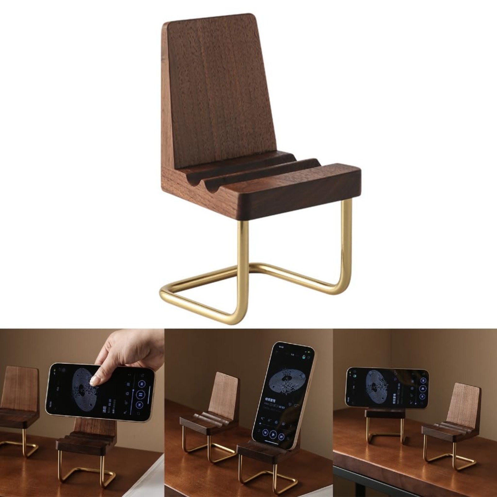 Wooden Phone Stand Walnut Desk - đánh giá và giá Desk Setup Natural